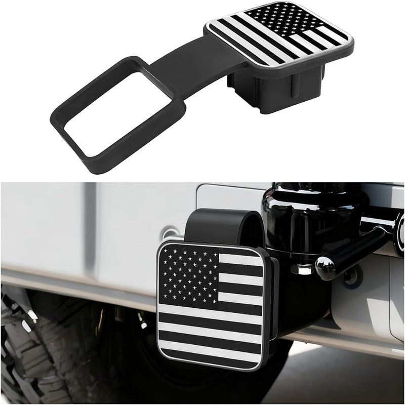Sandfren 2 Inch Trailer Hitch Cover, American Flag Vehicle Square Mouth Protection Hook Dust-Proof Plug Cap, Auto Receiver Tube Hitch Plug Insert Accessories, Universal for SUV Truck RV (Silver - Image 1